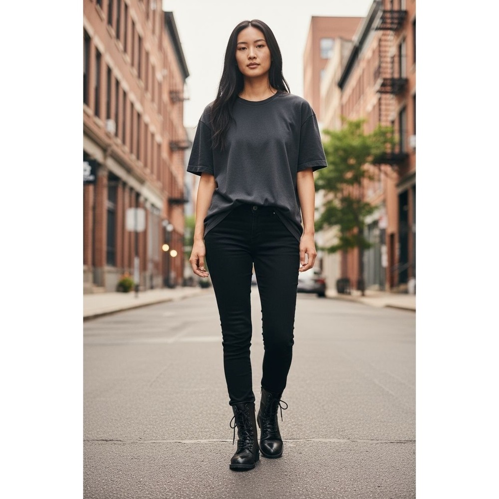 Jeossy Milan Black Combat Boots Lace‎ Up Side Zip Mid Calf Lug Sole Cap Toe